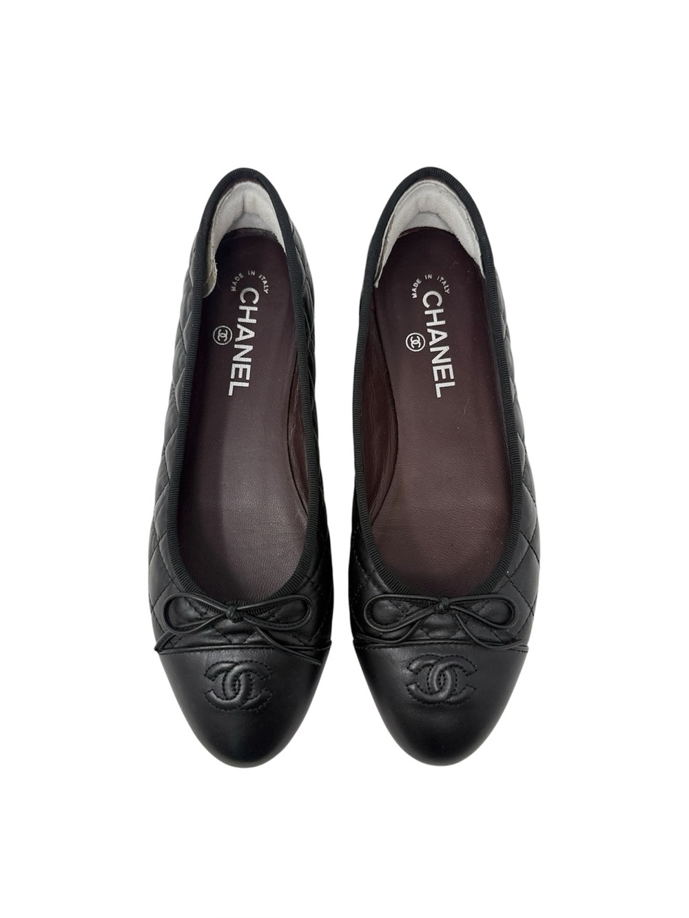 Chanel CC Cap Toe Quilted Black Leather Ballet Flats